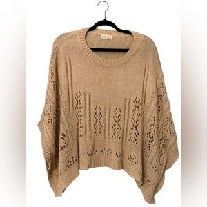 Becool Oversized Open Knit Dolman Sweater‎ Tan Boho Hippy M/L